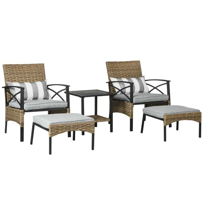 Outsunny 2-Seater Rattan Garden Furniture Set - Khaki/Grey - 867-146V70KK - Image 2