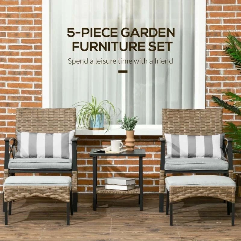 Outsunny 2-Seater Rattan Garden Furniture Set - Khaki/Grey - 867-146V70KK - Image 4