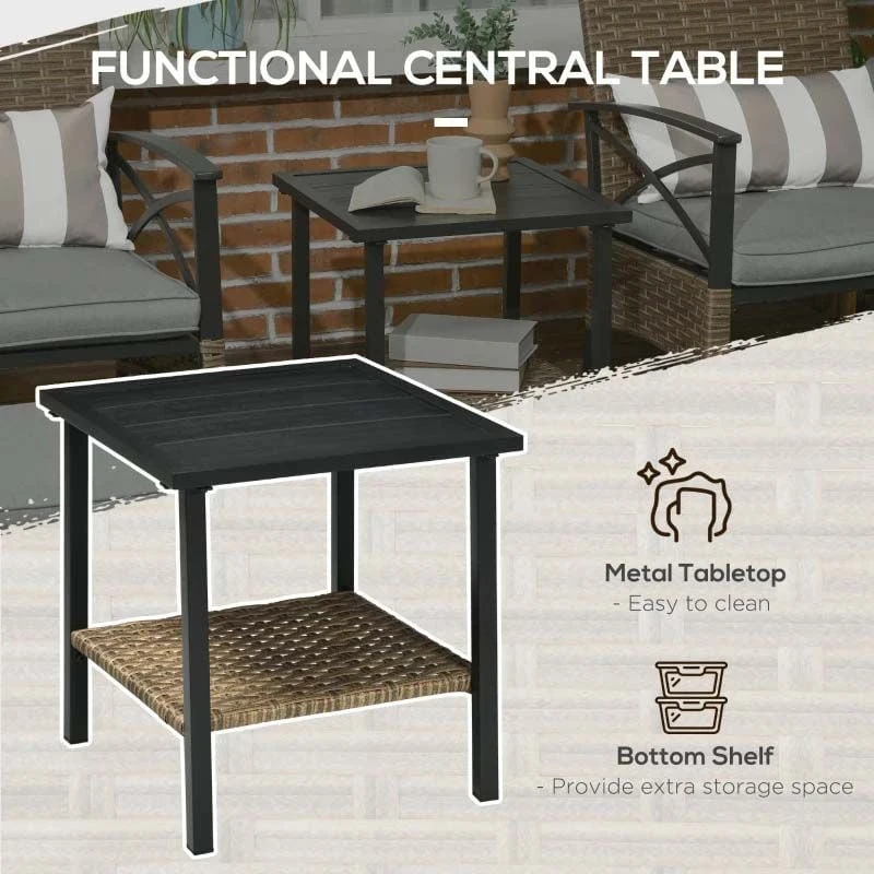 Outsunny 2-Seater Rattan Garden Furniture Set - Khaki/Grey - 867-146V70KK - Image 5