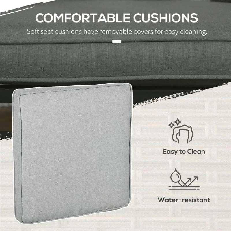 Outsunny 2-Seater Rattan Garden Furniture Set - Khaki/Grey - 867-146V70KK - Image 7