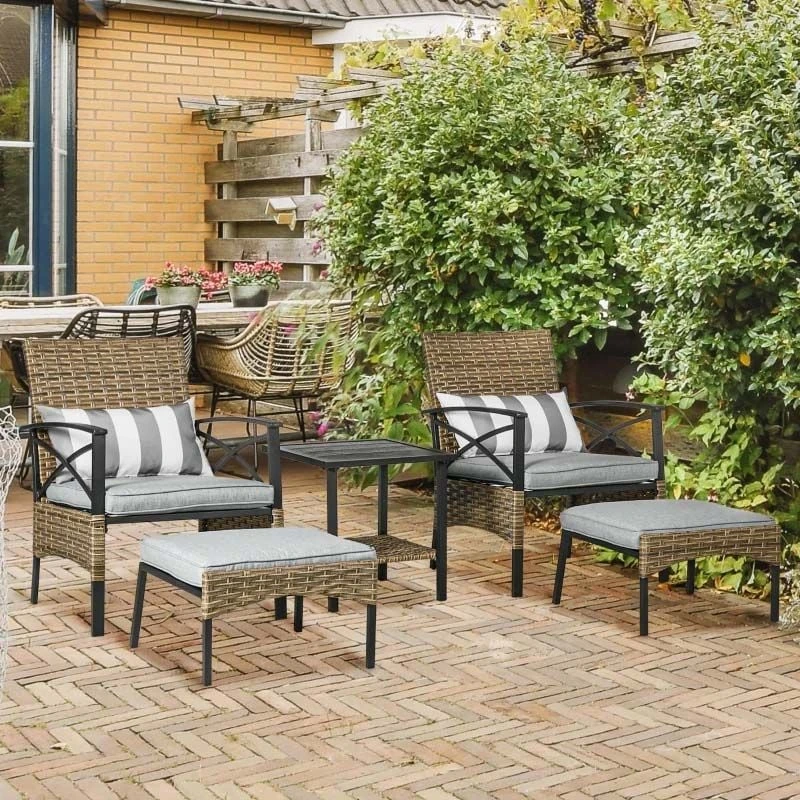 Outsunny 2-Seater Rattan Garden Furniture Set - Khaki/Grey - 867-146V70KK - Image 9