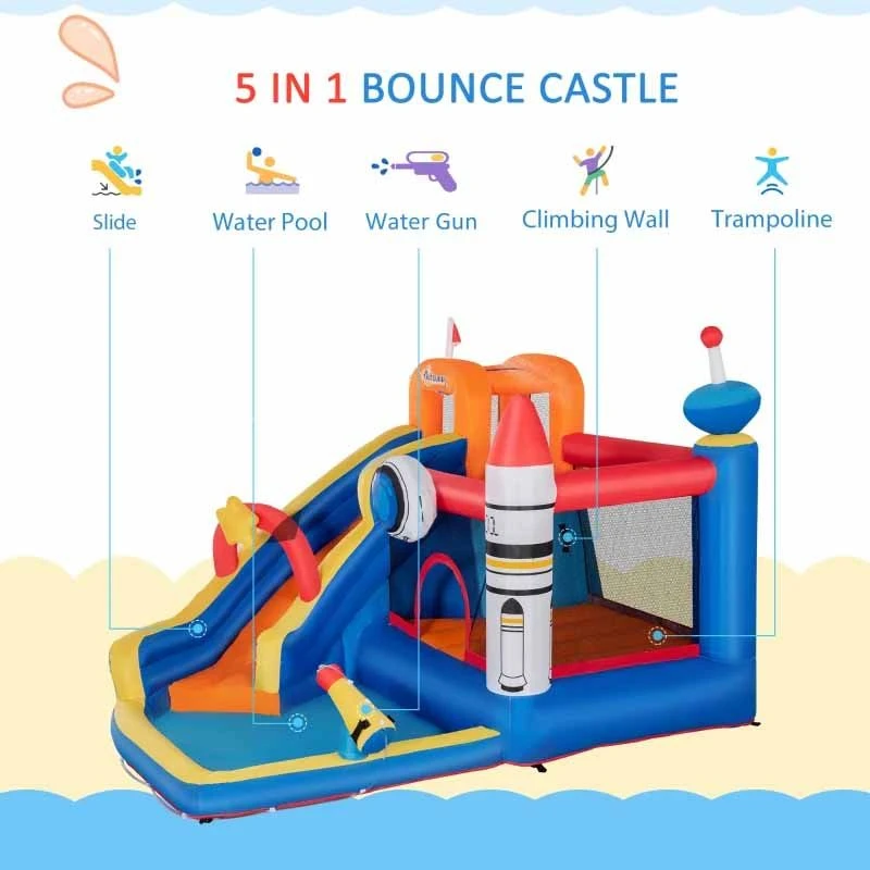 Outsunny 5 In 1 Kids Inflatable Bouncy Castle - 342-051V70 - Image 7