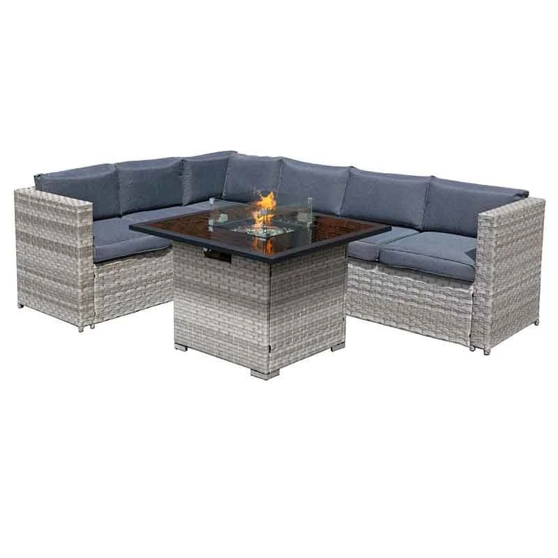 Oseasons® Acorn Rattan 6 Seat Corner Firepit Sofa Set - Dove Grey - 106897 - Image 4