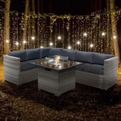 Oseasons® Acorn Rattan 6 Seat Corner Firepit Sofa Set - Dove Grey - 106897