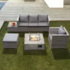 Oseasons® Acorn Rattan 5 Seat Lounge Sofa Set With GRC Firepit - Dove Grey - 106898