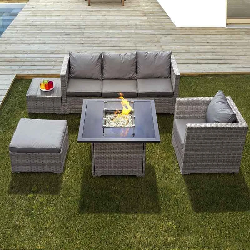 Oseasons® Acorn Rattan 5 Seat Firepit Lounge Set - Dove Grey - 106899
