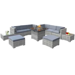 OseasonsĀ® Trinidad Deluxe Rattan 8 Seat Firepit Modular Sofa Set - Dove Grey - 106903