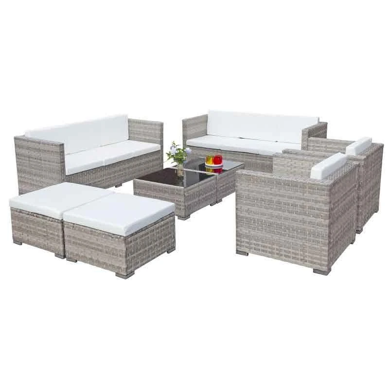 Oseasons® Acorn Deluxe Rattan 10 Seat Modular Sofa Set - Dove Grey/White - 107057