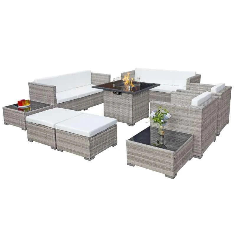 Oseasons® Acorn Deluxe Rattan 10 Seat Firepit Modular Sofa Set - Dove Grey/White - 107061