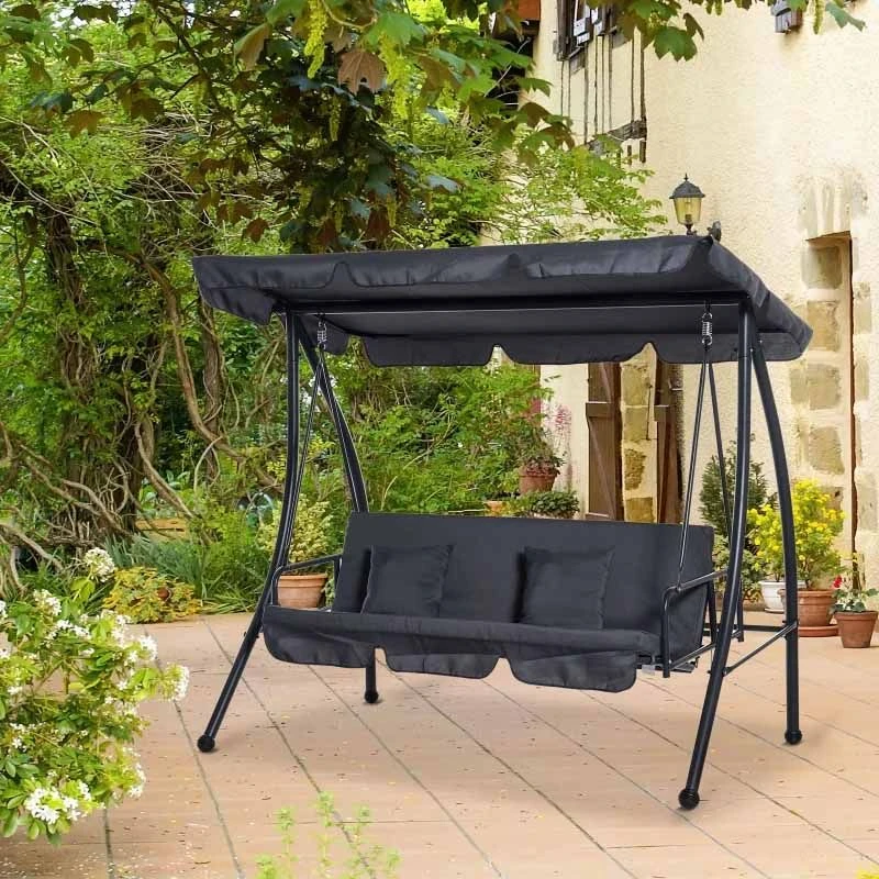 Outsunny 2-in-1 3 Seater Patio Swing Chair - Grey - 84A-062V70 - Image 5
