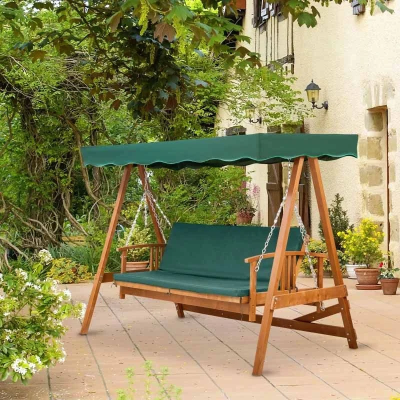 Outsunny 2 In 1 Wooden Garden Swing Chair - Green - 01-0078