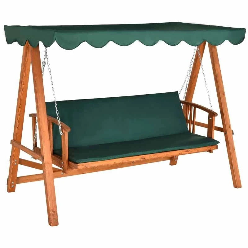 Outsunny 2 In 1 Wooden Garden Swing Chair - Green - 01-0078 - Image 2