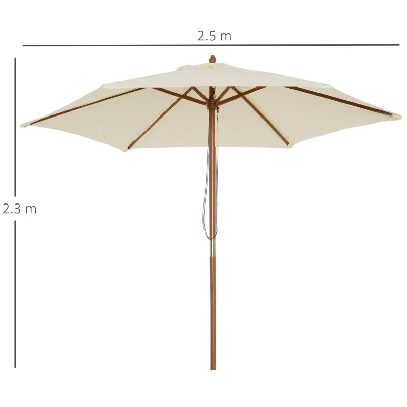 Outsunny 2.5 M Wooden Umbrella Parasol - Cream - 01-0212 - Image 9