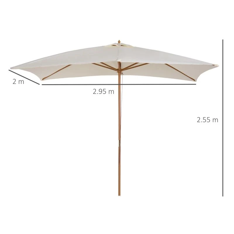 Outsunny 295L X 200W X 255Hcm Wooden Patio Parasol Umbrella - Cream - 01-0215 - Image 3