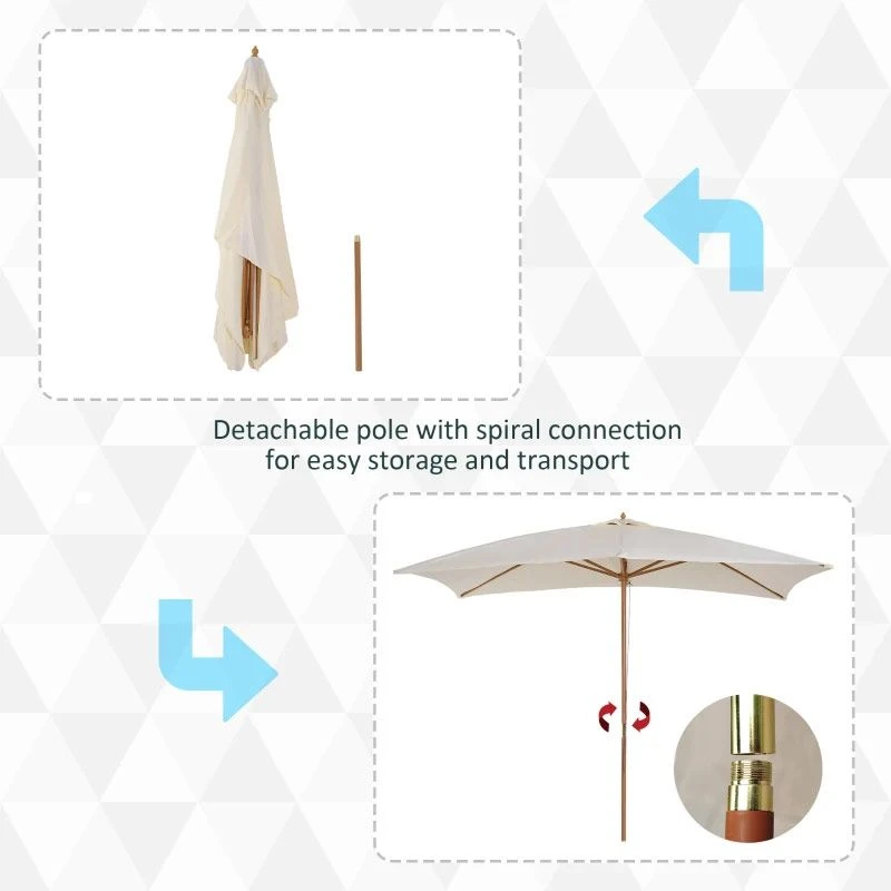 Outsunny 295L X 200W X 255Hcm Wooden Patio Parasol Umbrella - Cream - 01-0215 - Image 10