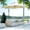 Outsunny 3m Banana Hanging Rattan Set Umbrella Cantilever Parasol - Cream White - 01-0218