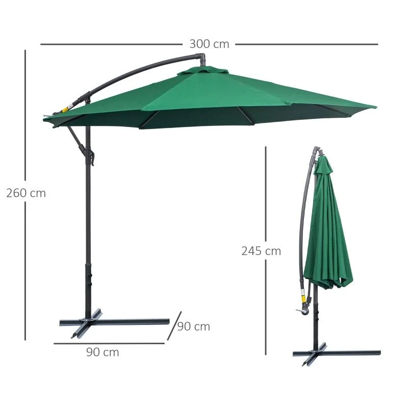 Outsunny 3m Banana Hanging Parasol Umbrella - Green - 01-0219 - Image 9