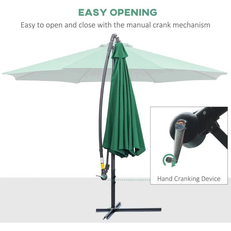 Outsunny 3m Banana Hanging Parasol Umbrella - Green - 01-0219 - Image 8