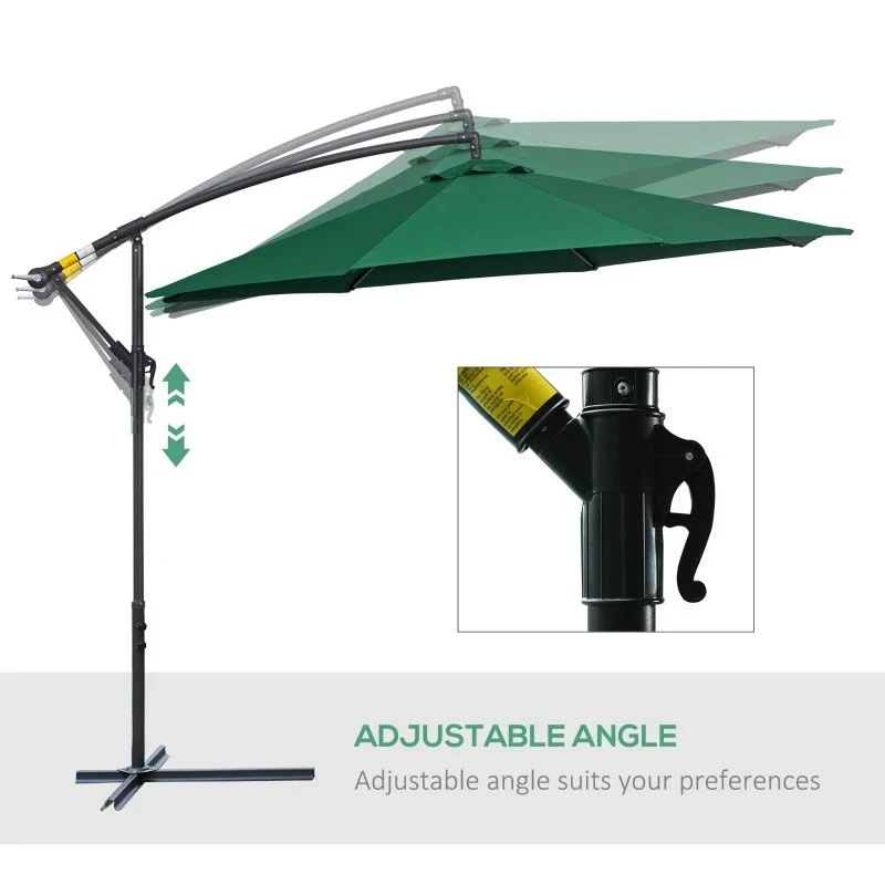 Outsunny 3m Banana Hanging Parasol Umbrella - Green - 01-0219 - Image 7