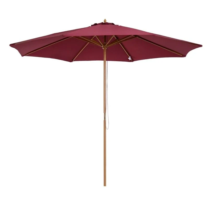 Outsunny 3m Bamboo Wooden Patio Umbrella 6 Ribs - Wine Red - 01-0576 - Image 2