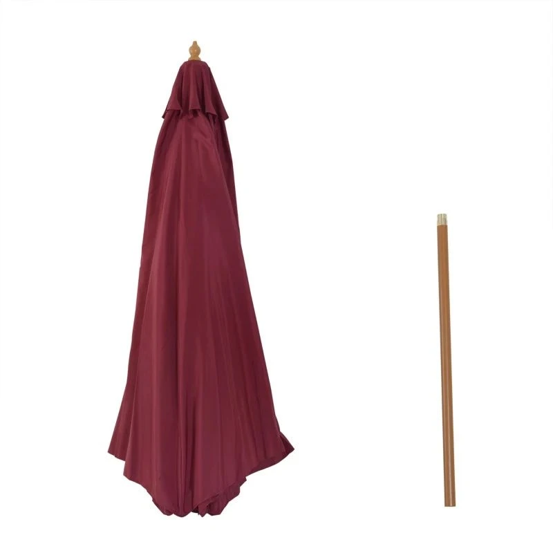 Outsunny 3m Bamboo Wooden Patio Umbrella 6 Ribs - Wine Red - 01-0576 - Image 3
