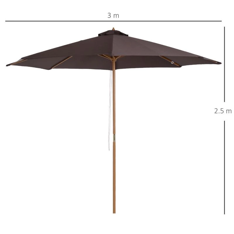 Outsunny 3m Bamboo Wooden Patio Umbrella 6 Ribs - Coffee - 01-0577 - Image 10