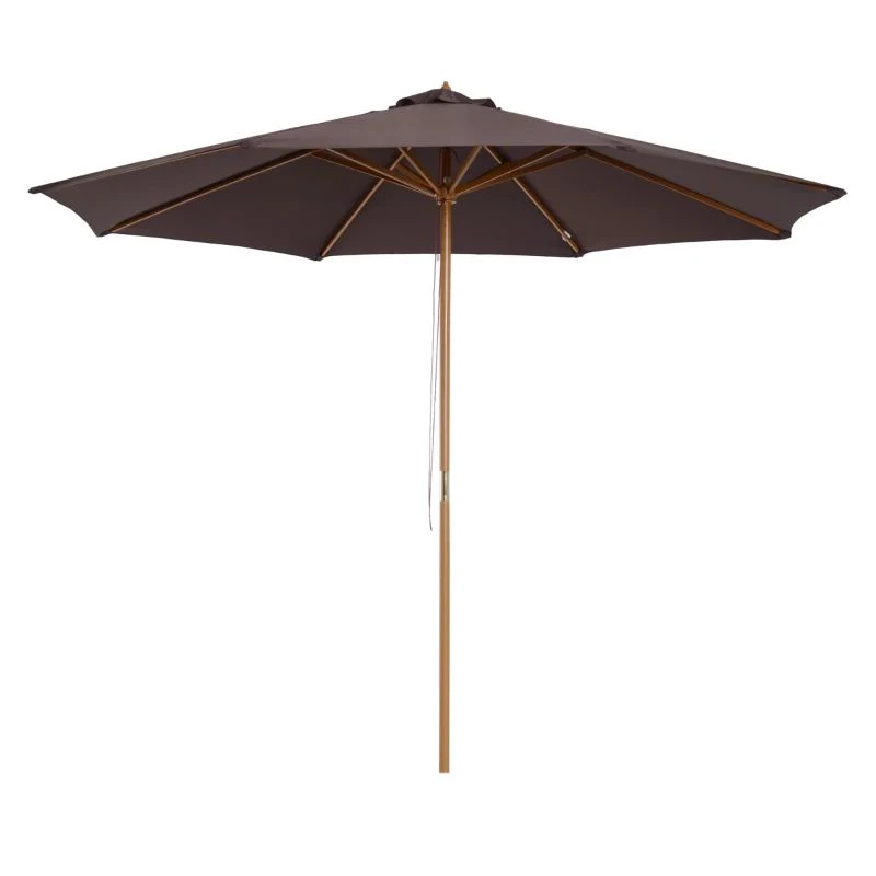Outsunny 3m Bamboo Wooden Patio Umbrella 6 Ribs - Coffee - 01-0577 - Image 2