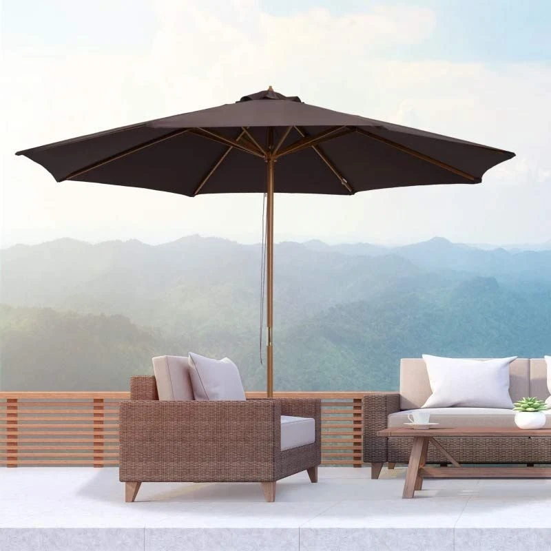 Outsunny 3m Bamboo Wooden Patio Umbrella 6 Ribs - Coffee - 01-0577 - Image 8