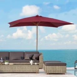 Outsunny 3x2m Wooden Garden Parasol - Wine Red - 01-0581