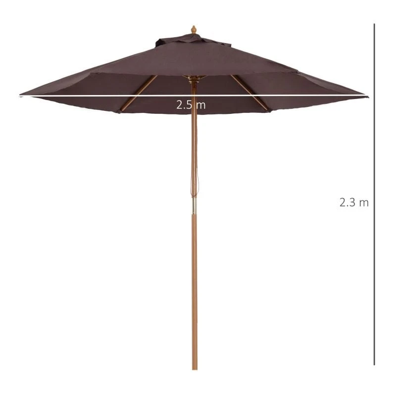 Outsunny 2.5m Wooden Parasol Sun Shade - Coffee - 01-0582 - Image 10