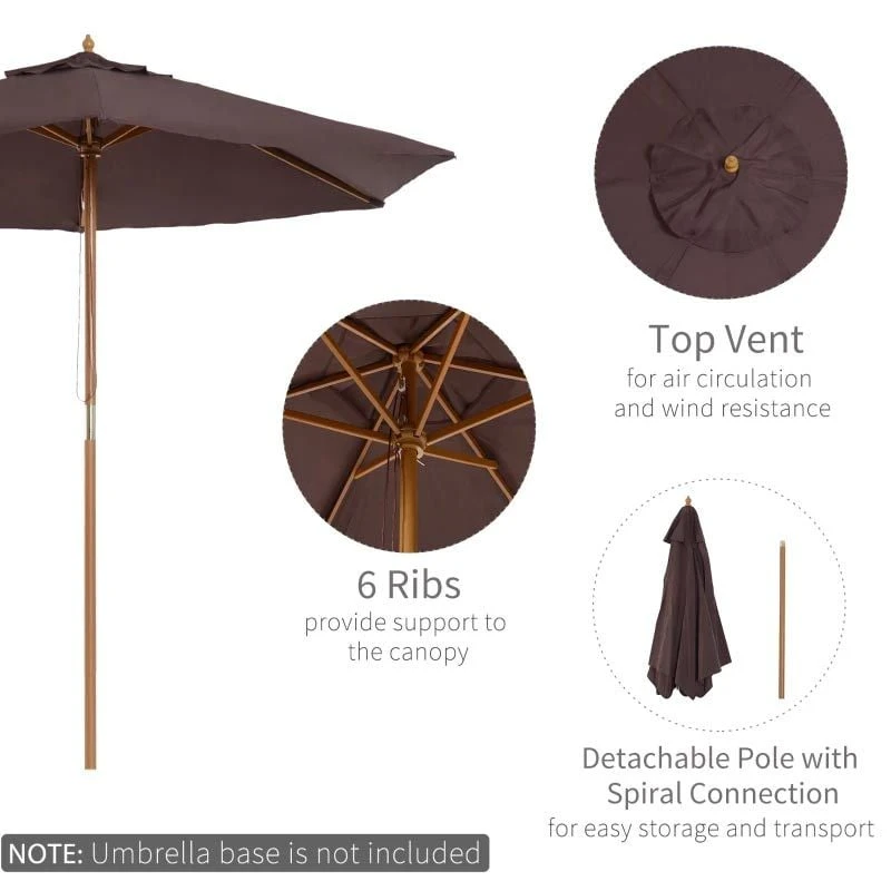Outsunny 2.5m Wooden Parasol Sun Shade - Coffee - 01-0582 - Image 9