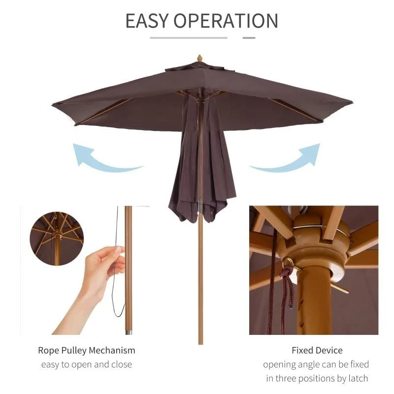 Outsunny 2.5m Wooden Parasol Sun Shade - Coffee - 01-0582 - Image 8