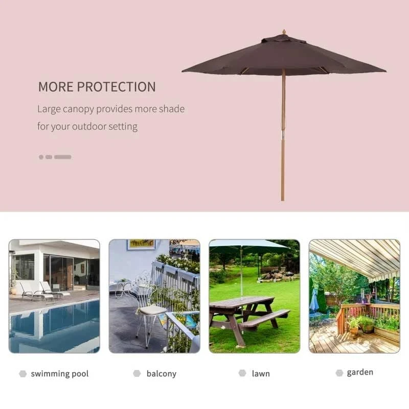 Outsunny 2.5m Wooden Parasol Sun Shade - Coffee - 01-0582 - Image 7