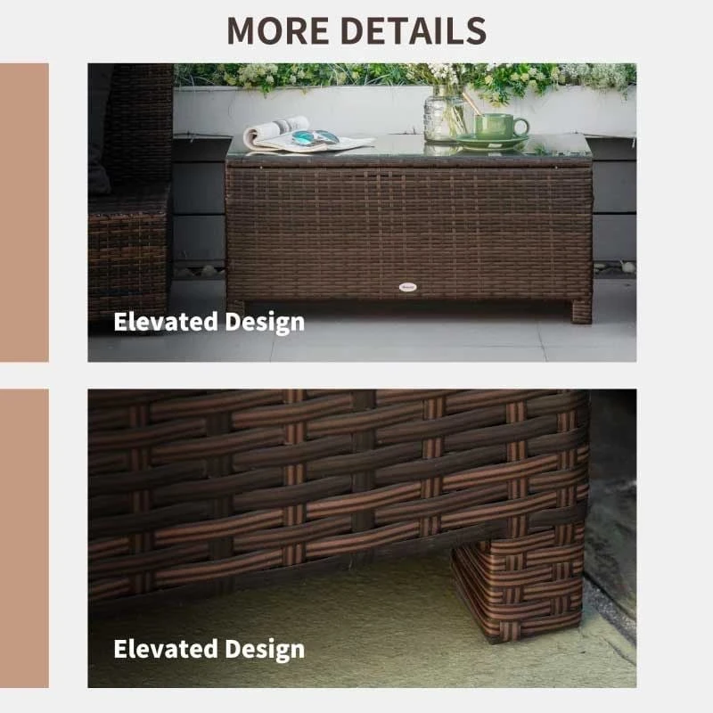Outsunny Rattan Coffee Table With Glass Table Top - 850mm - Brown - 01-0721 - Image 6
