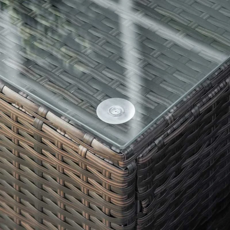 Outsunny Rattan Coffee Table With Glass Table Top - 850mm - Brown - 01-0721 - Image 9