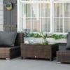 Outsunny Rattan Coffee Table With Glass Table Top - 850mm - Brown - 01-0721