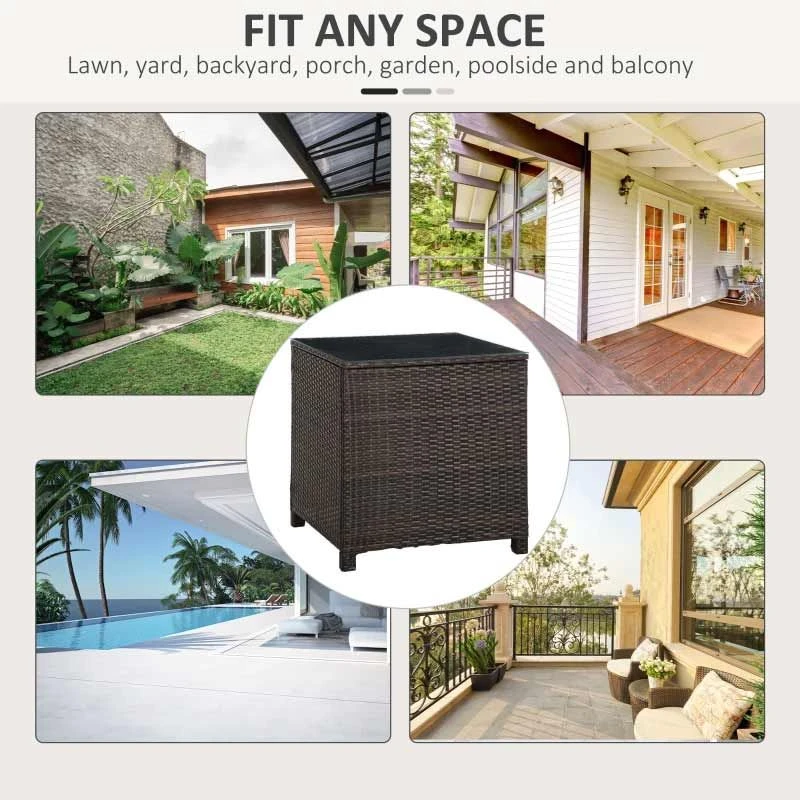 Outsunny Rattan Side Table With Glass Table Top - 640mm - Brown - 01-0723 - Image 4