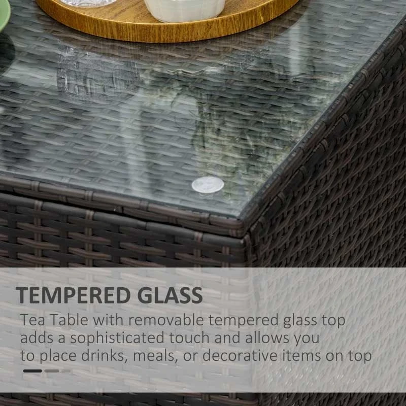 Outsunny Rattan Side Table With Glass Table Top - 640mm - Brown - 01-0723 - Image 6