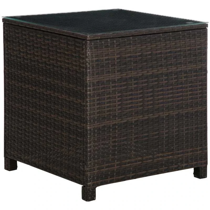 Outsunny Rattan Side Table With Glass Table Top - 640mm - Brown - 01-0723 - Image 2