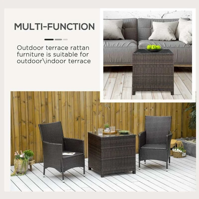 Outsunny Rattan Side Table With Glass Table Top - 640mm - Brown - 01-0723 - Image 5
