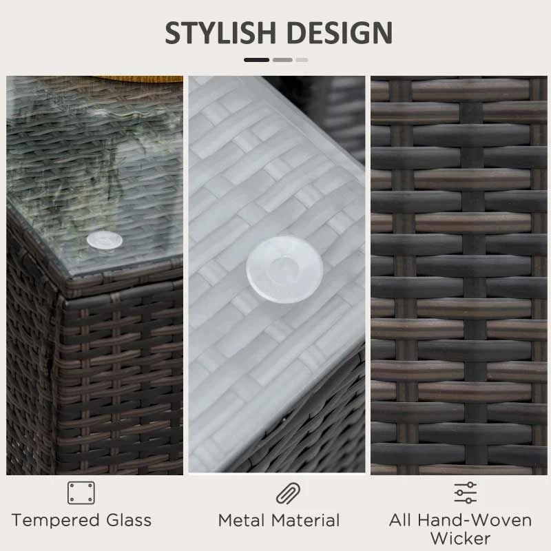 Outsunny Rattan Side Table With Glass Table Top - 640mm - Brown - 01-0723 - Image 3