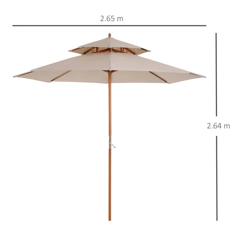 Outsunny 2.7m Patio Double Tier Umbrella Parasol - Beige - 840-025 - Image 10