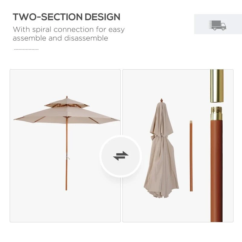 Outsunny 2.7m Patio Double Tier Umbrella Parasol - Beige - 840-025 - Image 9