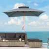 Outsunny 3x3m Wood Square Patio Parasol - Dark Grey - 840-026CG