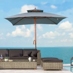 Outsunny 3x3m Wood Square Patio Parasol - Dark Grey - 840-026CG