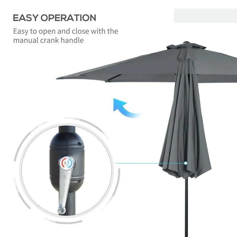 Outsunny 3x2.45m Patio Umbrella Garden Parasol - Grey - 840-070CG - Image 9
