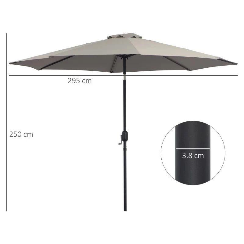 Outsunny 3m Patio Parasol With Tilt And Crank - Light Grey - 840-070GY - Image 10