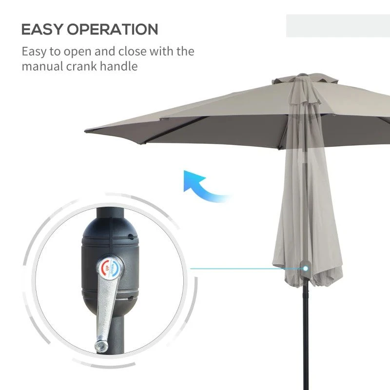 Outsunny 3m Patio Parasol With Tilt And Crank - Light Grey - 840-070GY - Image 8
