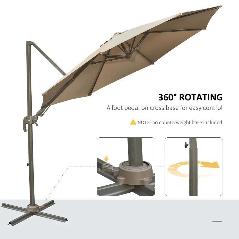 Outsunny 3m Beach Hanging Umbrella Parasol - Beige - 840-122 - Image 10