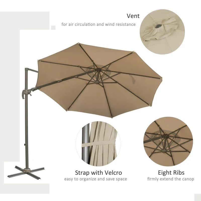 Outsunny 3m Beach Hanging Umbrella Parasol - Beige - 840-122 - Image 9